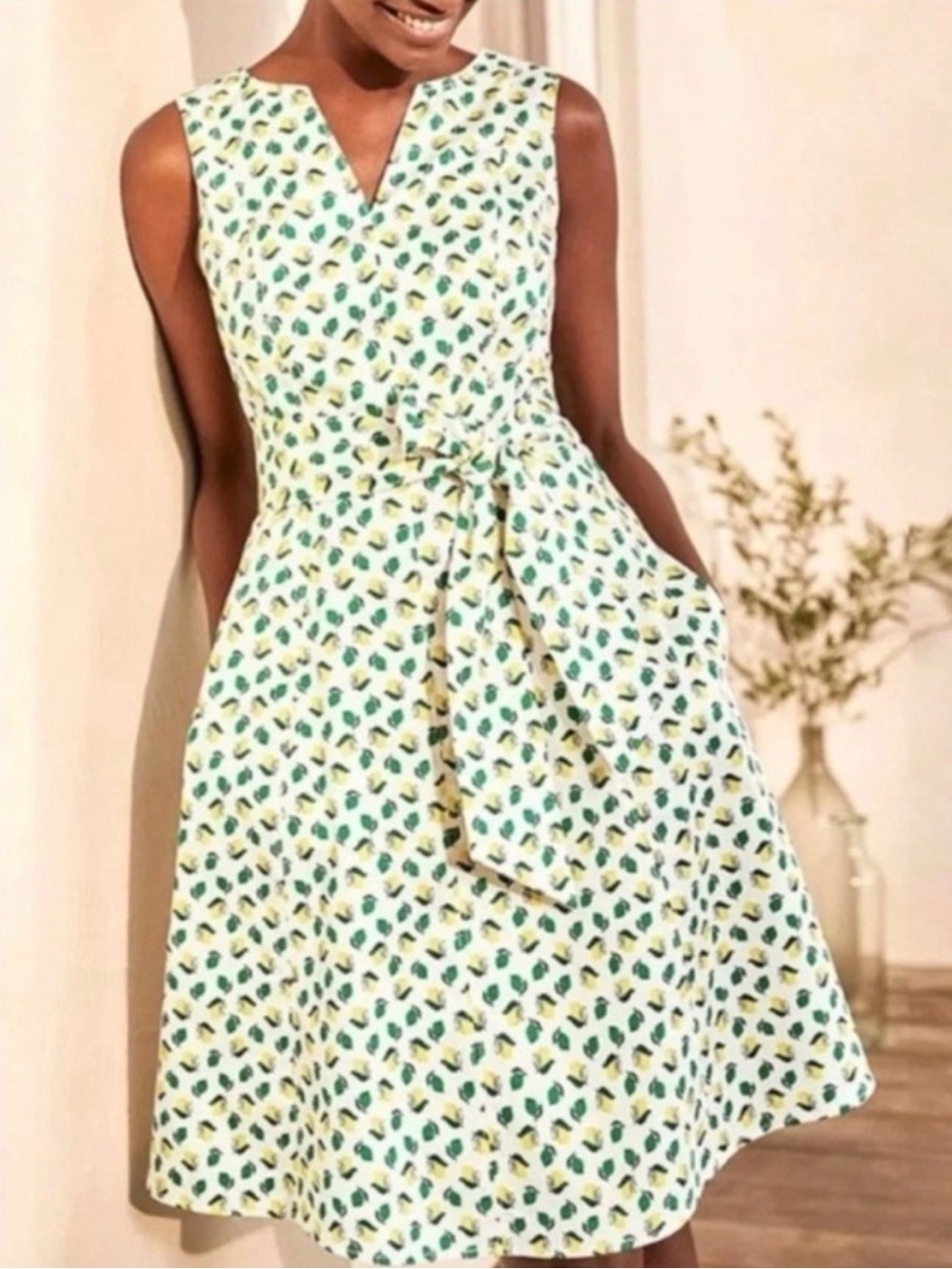 Boden Lemon and Lime Print Sleeveless Dress
